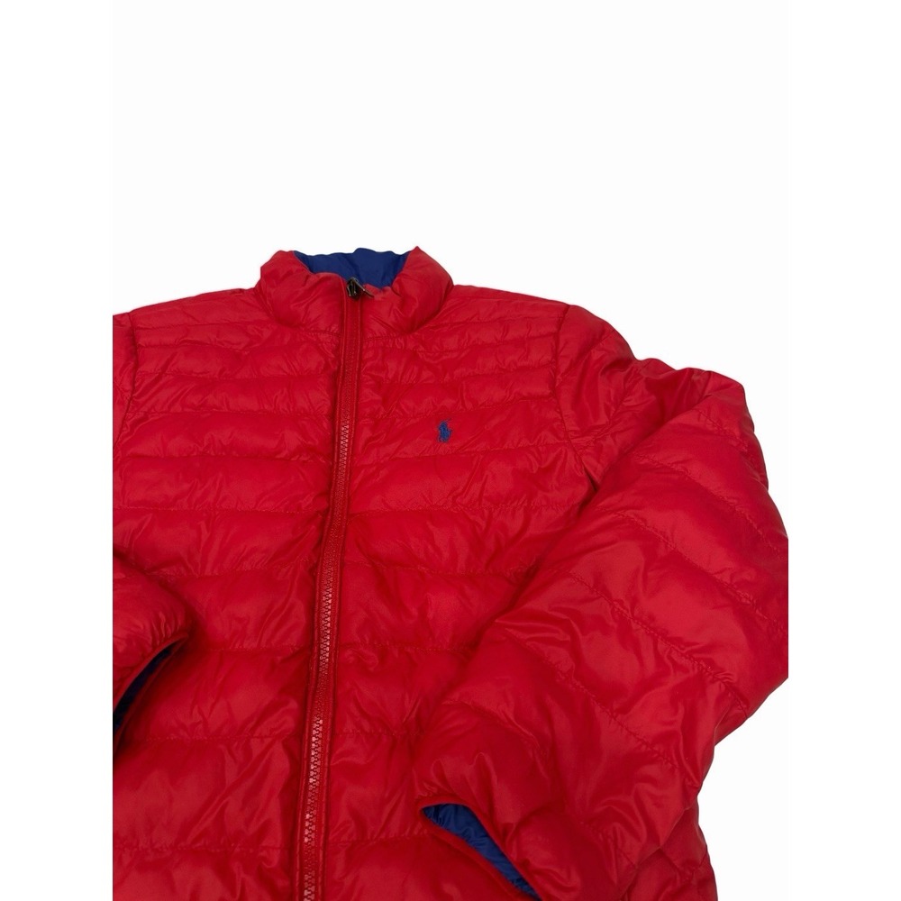 Polo Ralph Lauren Puffer Jacket Kids 10-12 Blue Red Reversible Quilted Coat